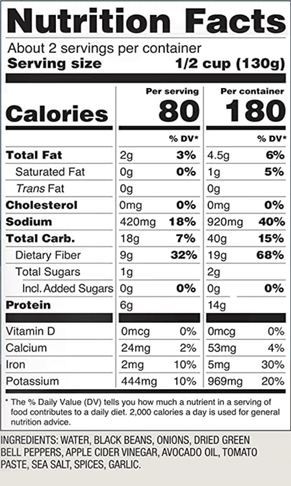Cuban-Black-Beans Nutrition Facts